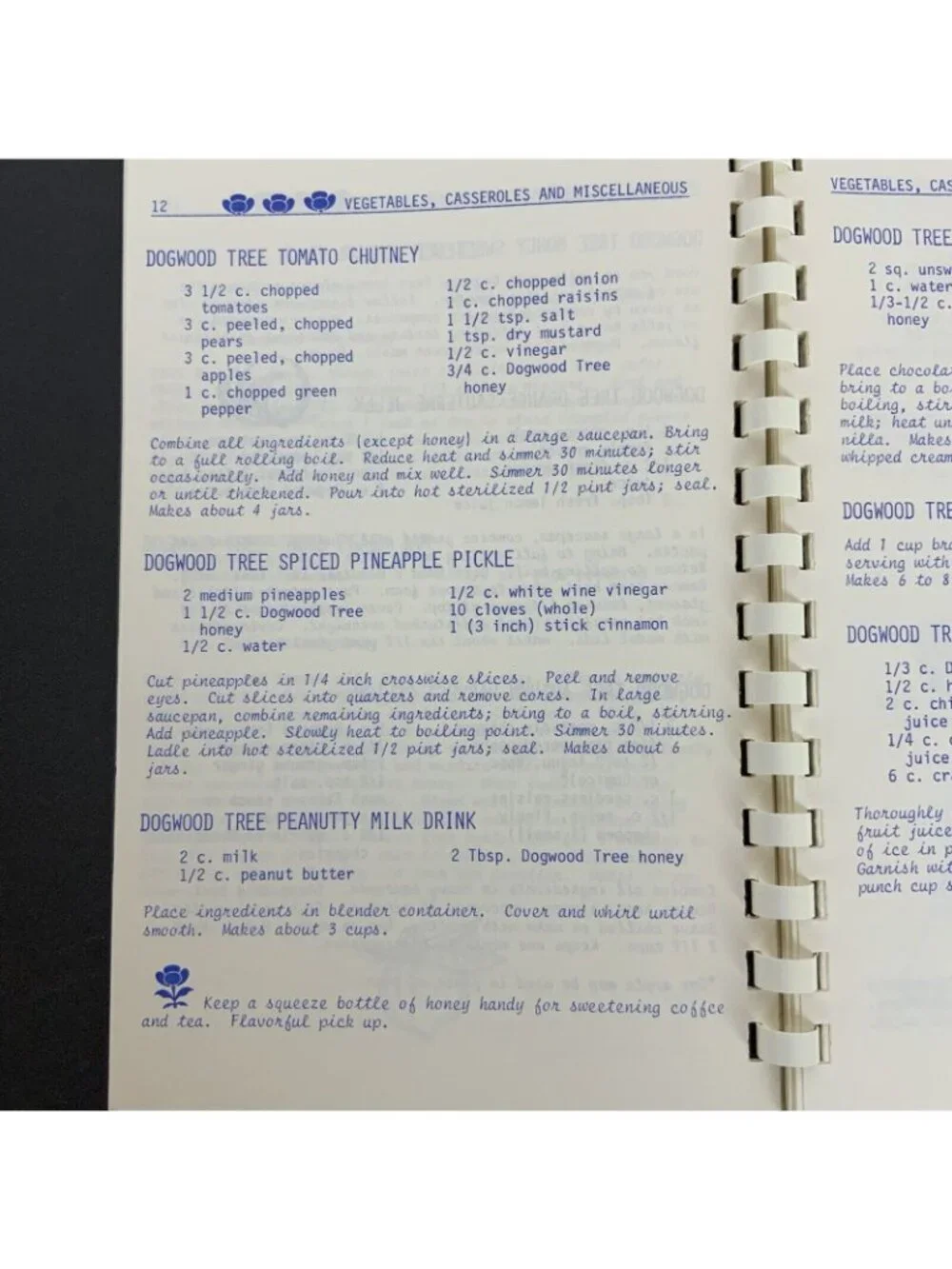 A Honey of a Cookbook Honey Recipes Henrys Drive In Dogwood Tree 1972 Spiral